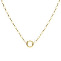 Petite Paper Clip Chain Necklace with Connector - Yellow Gold